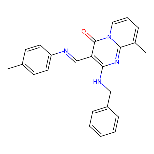 2-(benzylamino)-9-methyl-3-{(E)-[(4-methylphenyl)imino]methyl}-4H-pyrido[1,2-a]pyrimidin-4-one structure