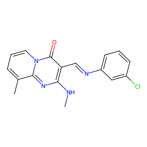 (3E)-3-[(3-chloroanilino)methylidene]-9-methyl-2-methyliminopyrido[1,2-a]pyrimidin-4-one structure