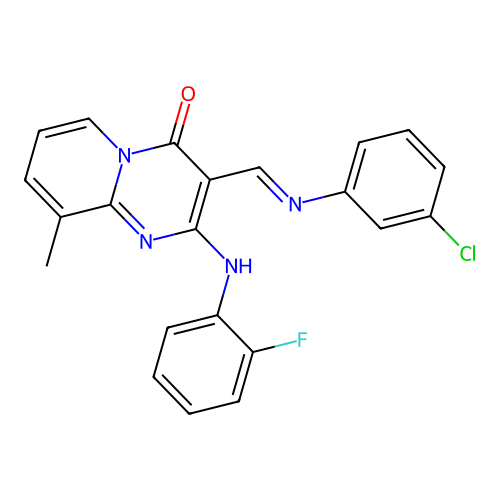 (3Z)-3-[(3-chloroanilino)methylidene]-2-(2-fluorophenyl)imino-9-methylpyrido[1,2-a]pyrimidin-4-one structure