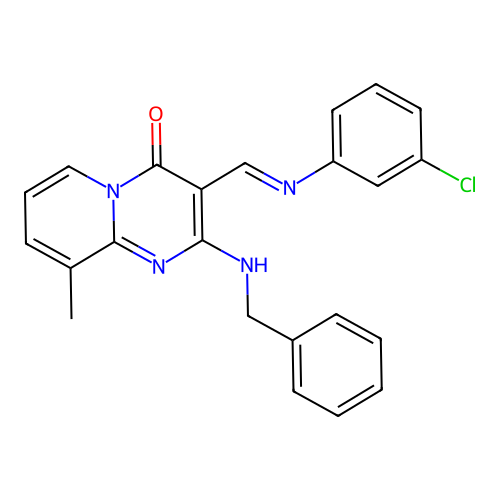 (3E)-2-benzylimino-3-[(3-chloroanilino)methylidene]-9-methylpyrido[1,2-a]pyrimidin-4-one structure