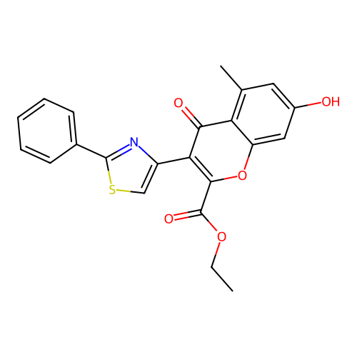 ethyl 7-hydroxy-5-methyl-4-oxo-3-(2-phenylthiazol-4-yl)-4H-chromene-2-carboxylate structure