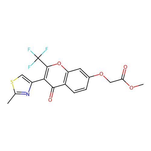methyl 2-((3-(2-methylthiazol-4-yl)-4-oxo-2-(trifluoromethyl)-4H-chromen-7-yl)oxy)acetate structure