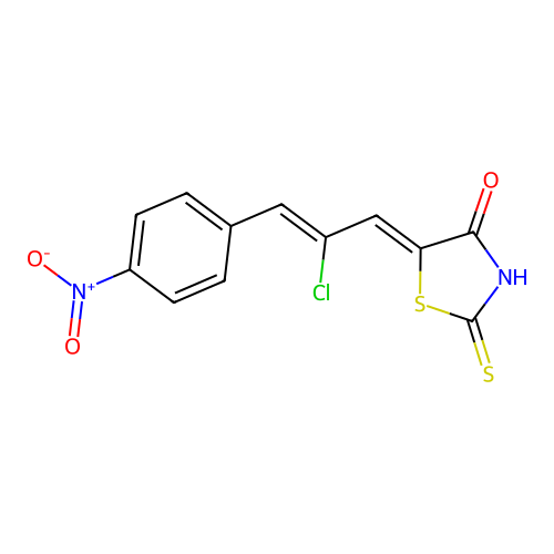 (Z)-5-((Z)-2-chloro-3-(4-nitrophenyl)allylidene)-2-thioxothiazolidin-4-one structure
