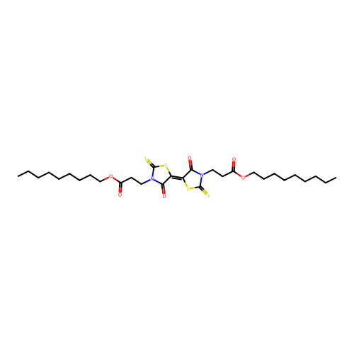 (E)-dinonyl 3,3'-(4,4'-dioxo-2,2'-dithioxo-2H,2'H-[5,5'-bithiazolylidene]-3,3'(4H,4'H)-diyl)dipropanoate structure