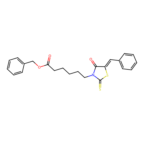 (Z)-benzyl 6-(5-benzylidene-4-oxo-2-thioxothiazolidin-3-yl)hexanoate structure