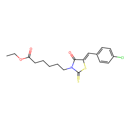 (Z)-ethyl 6-(5-(4-chlorobenzylidene)-4-oxo-2-thioxothiazolidin-3-yl)hexanoate structure