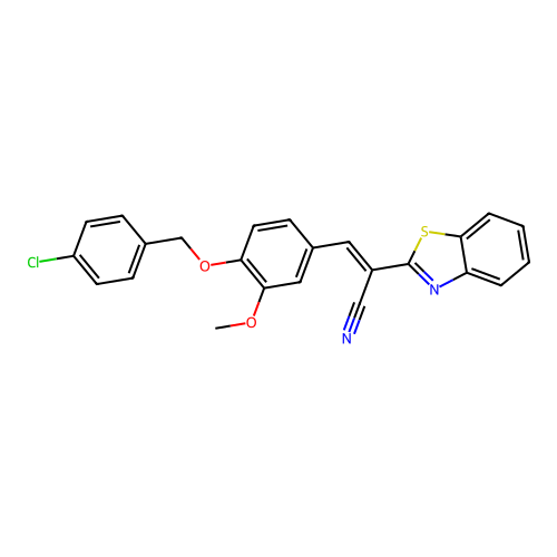(E)-2-(1,3-benzothiazol-2-yl)-3-[4-[(4-chlorophenyl)methoxy]-3-methoxyphenyl]prop-2-enenitrile structure