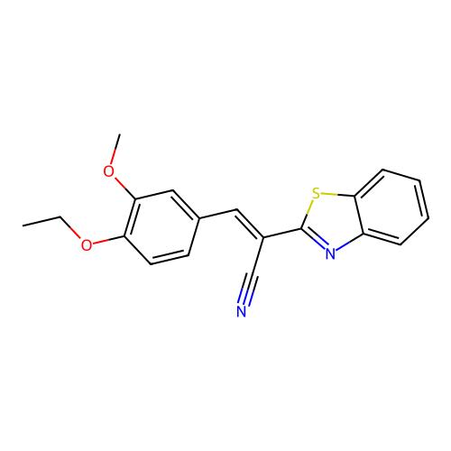(E)-2-(1,3-benzothiazol-2-yl)-3-(4-ethoxy-3-methoxyphenyl)prop-2-enenitrile structure