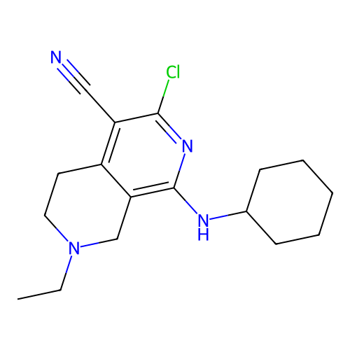 3-chloro-1-(cyclohexylamino)-7-ethyl-5,6,7,8-tetrahydro-2,7-naphthyridine-4-carbonitrile structure