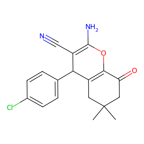 2-amino-4-(4-chlorophenyl)-6,6-dimethyl-8-oxo-5,6,7,8-tetrahydro-4H-chromene-3-carbonitrile structure