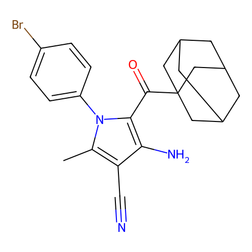 5-(adamantane-1-carbonyl)-4-amino-1-(4-bromophenyl)-2-methyl-pyrrole-3-carbonitrile structure
