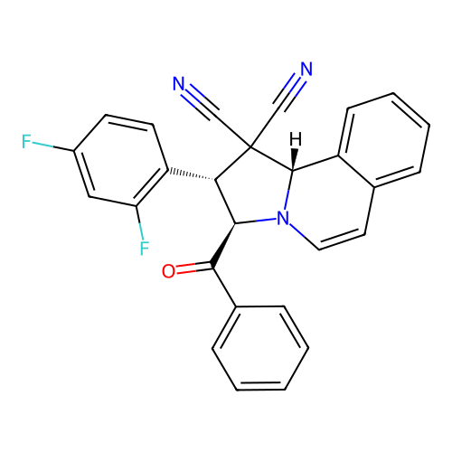 (2S,3R,10bS)-2-(2,4-difluorophenyl)-3-(phenylcarbonyl)-2,3-dihydropyrrolo[2,1-a]isoquinoline-1,1(10bH)-dicarbonitrile structure