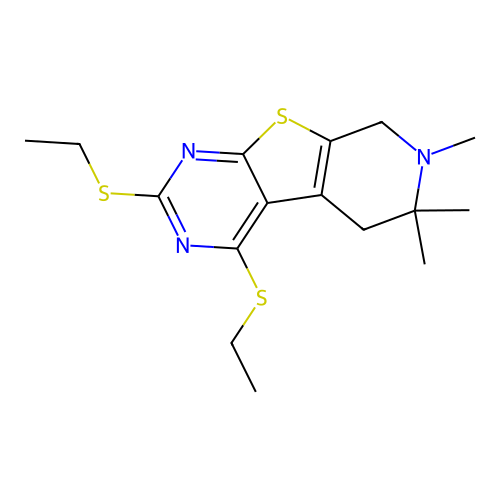 2,4-bis(ethylsulfanyl)-6,6,7-trimethyl-5,6,7,8-tetrahydropyrido[4',3':4,5]thieno[2,3-d]pyrimidine structure