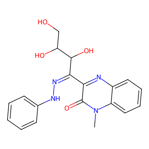 1-Methyl-3-[2,3,4-trihydroxy-1-(2-phenylhydrazin-1-ylidene)butyl]-1,2-dihydroquinoxalin-2-one structure