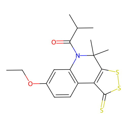 7-ethoxy-5-isobutyryl-4,4-dimethyl-4,5-dihydro-1H-[1,2]dithiolo[3,4-c]quinoline-1-thione structure