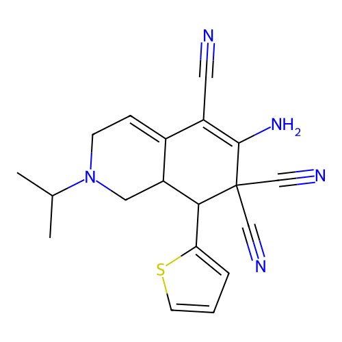 6-amino-2-propan-2-yl-8-thiophen-2-yl-1,3,8,8a-tetrahydroisoquinoline-5,7,7-tricarbonitrile structure