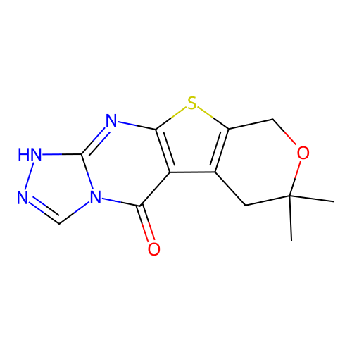 7,7-dimethyl-1,6,7,9-tetrahydro-5H-pyrano[4',3':4,5]thieno[2,3-d][1,2,4]triazolo[4,3-a]pyrimidin-5-one structure