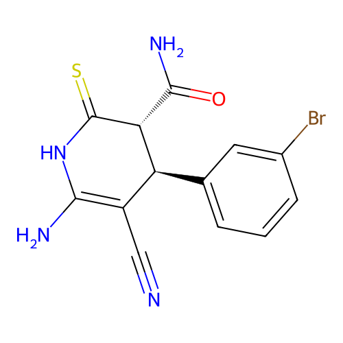 (3S,4S)-6-amino-4-(3-bromophenyl)-5-cyano-2-sulfanylidene-3,4-dihydro-1H-pyridine-3-carboxamide structure