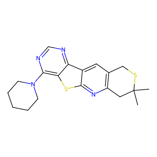 8,8-dimethyl-4-(piperidin-1-yl)-7,10-dihydro-8H-thiopyrano[3'',4'':5',6']pyrido[3',2':4,5]thieno[3,2-d]pyrimidine structure