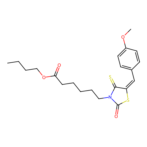 butyl 6-[(5E)-5-[(4-methoxyphenyl)methylidene]-2-oxo-4-sulfanylidene-1,3-thiazolidin-3-yl]hexanoate structure
