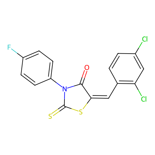 (E)-5-(2,4-dichlorobenzylidene)-3-(4-fluorophenyl)-2-thioxothiazolidin-4-one structure