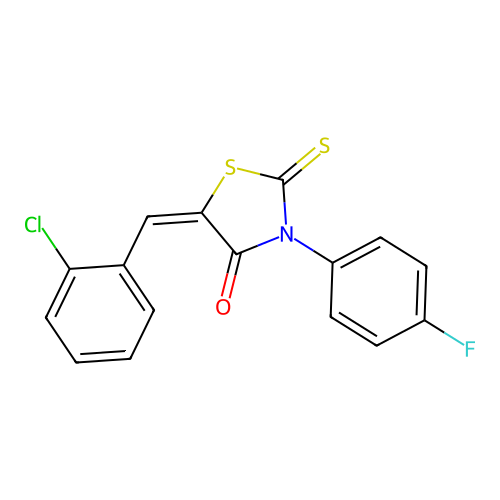 (E)-5-(2-chlorobenzylidene)-3-(4-fluorophenyl)-2-thioxothiazolidin-4-one structure