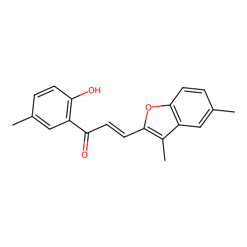 (E)-3-(3,5-dimethyl-1-benzofuran-2-yl)-1-(2-hydroxy-5-methylphenyl)prop-2-en-1-one structure