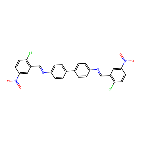 N,N'-bis[(E)-(2-chloro-5-nitrophenyl)methylidene]biphenyl-4,4'-diamine structure