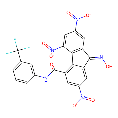 9-hydroxyimino-2,5,7-trinitro-N-[3-(trifluoromethyl)phenyl]fluorene-4-carboxamide structure