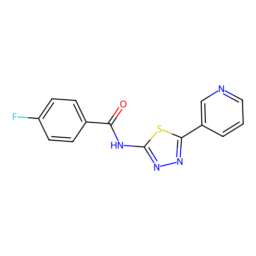 4-fluoro-N-(5-(pyridin-3-yl)-1,3,4-thiadiazol-2-yl)benzamide structure