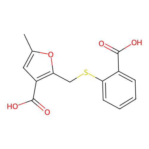 2-{[(2-Carboxyphenyl)sulfanyl]methyl}-5-methylfuran-3-carboxylic acid structure