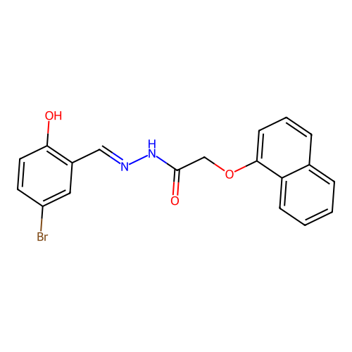 N-[(5-bromo-2-hydroxyphenyl)methylideneamino]-2-naphthalen-1-yloxyacetamide structure