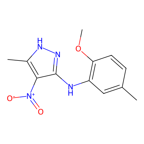 N-(2-methoxy-5-methylphenyl)-3-methyl-4-nitro-1H-pyrazol-5-amine structure