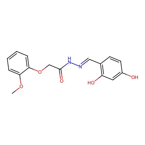 N-[(2,4-dihydroxyphenyl)methylideneamino]-2-(2-methoxyphenoxy)acetamide structure
