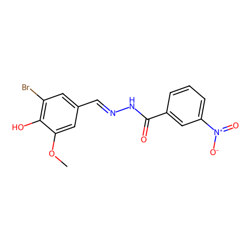 N-[(3-bromo-4-hydroxy-5-methoxyphenyl)methylideneamino]-3-nitrobenzamide structure