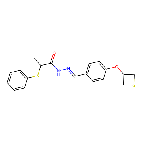 2-(phenylsulfanyl)-N'-{(E)-[4-(thietan-3-yloxy)phenyl]methylidene}propanehydrazide structure