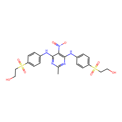 2,2'-[(2-methyl-5-nitropyrimidine-4,6-diyl)bis(iminobenzene-4,1-diylsulfonyl)]diethanol structure