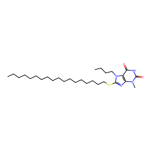 7-butyl-3-methyl-8-(octadecylsulfanyl)-3,7-dihydro-1H-purine-2,6-dione structure