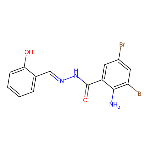 2-amino-3,5-dibromo-N-[(2-hydroxyphenyl)methylideneamino]benzamide structure
