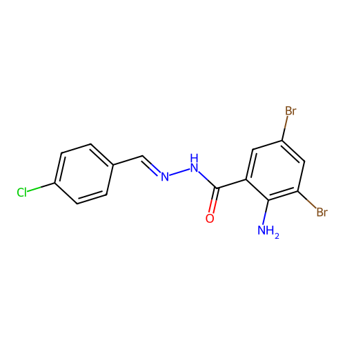 2-amino-3,5-dibromo-N-[(4-chlorophenyl)methylideneamino]benzamide structure