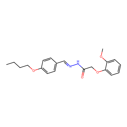 N-[(4-butoxyphenyl)methylideneamino]-2-(2-methoxyphenoxy)acetamide structure