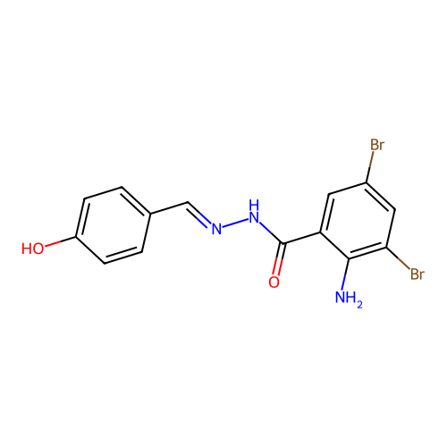 2-amino-3,5-dibromo-N-[(4-hydroxyphenyl)methylideneamino]benzamide structure