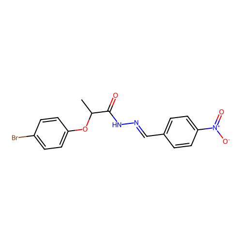 2-(4-bromophenoxy)-N-[(4-nitrophenyl)methylideneamino]propanamide structure