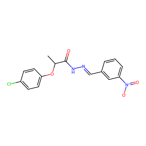2-(4-chlorophenoxy)-N-[(3-nitrophenyl)methylideneamino]propanamide structure