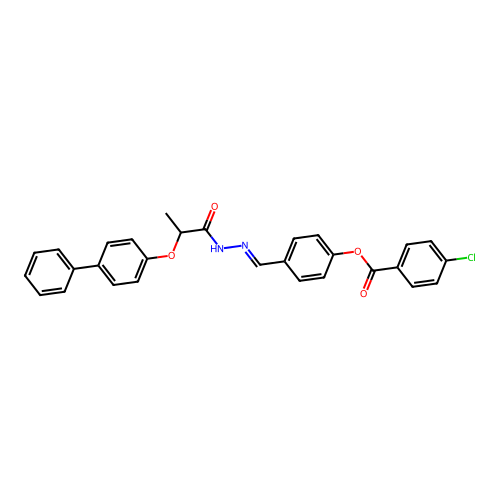 4-(2-(2-((1,1'-Biphenyl)-4-yloxy)propanoyl)carbohydrazonoyl)PH 4-chlorobenzoate structure