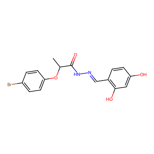2-(4-bromophenoxy)-N-[(2,4-dihydroxyphenyl)methylideneamino]propanamide structure