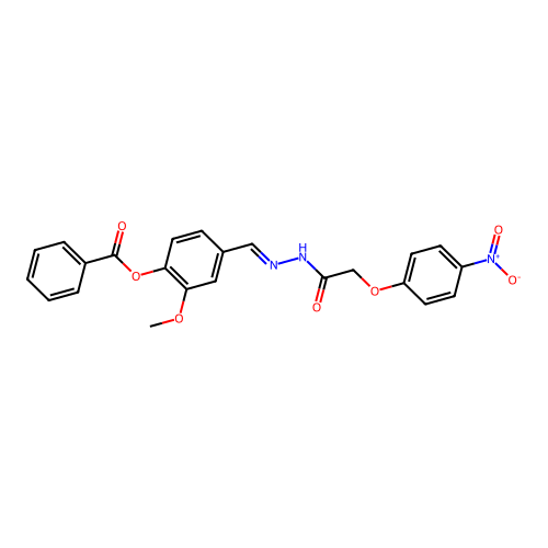 2-Methoxy-4-(2-((4-nitrophenoxy)acetyl)carbohydrazonoyl)phenyl benzoate structure