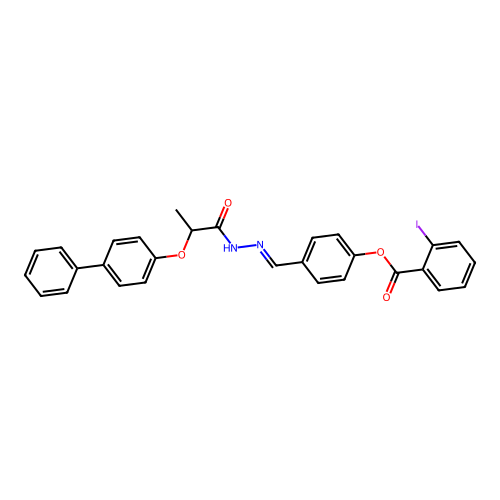 4-(2-(2-((1,1'-Biphenyl)-4-yloxy)propanoyl)carbohydrazonoyl)PH 2-iodobenzoate structure