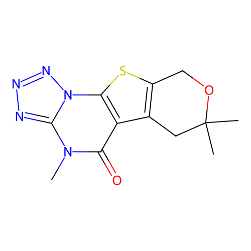 4,7,7-trimethyl-6,7-dihydro-4H-pyrano[4',3':4,5]thieno[3,2-e]tetrazolo[1,5-a]pyrimidin-5(9H)-one structure