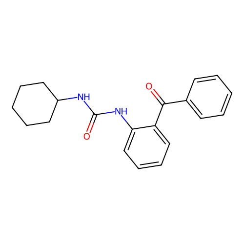 (cyclohexylamino)-N-[2-(phenylcarbonyl)phenyl]carboxamide structure